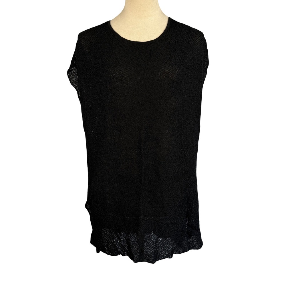 Eileen Fisher Black Textured Knit Sleeveless Swim Cover Ups Top Shell Medium‎